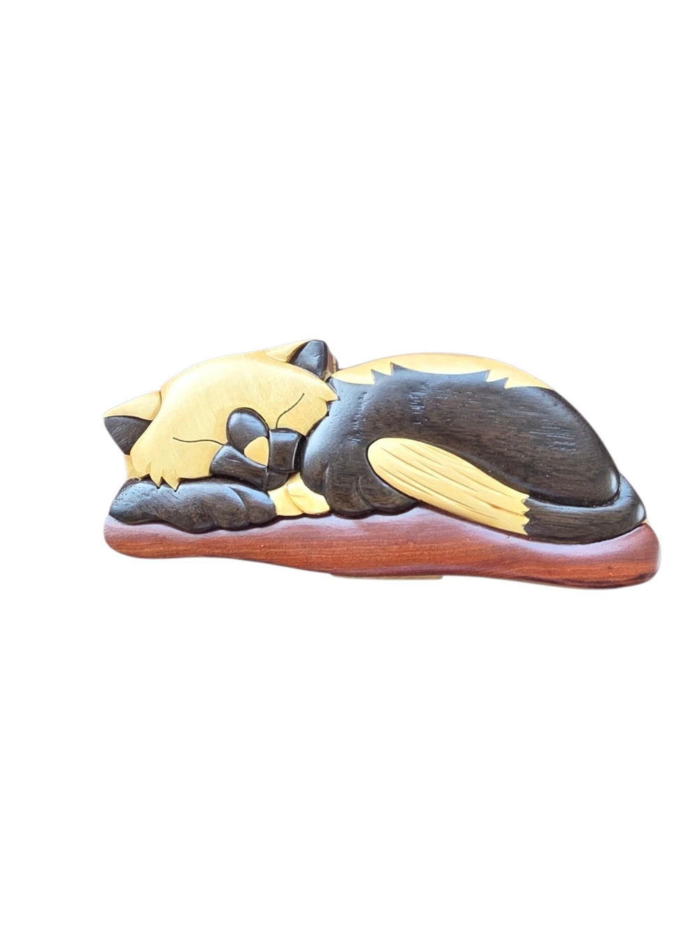 Wooden Sleeping Cat Jewelry Organizer - Black & Cream